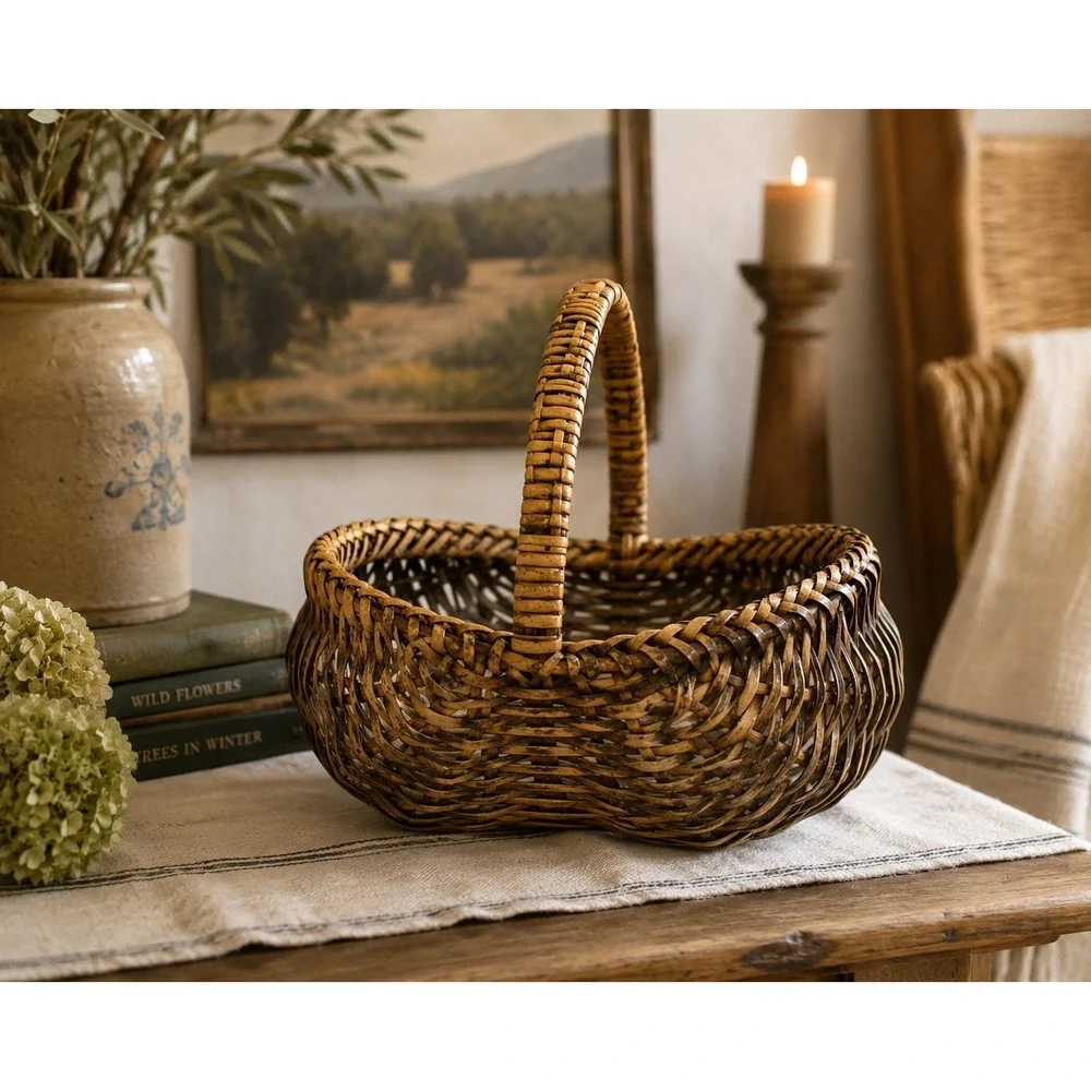 Vintage‎ Woven Buttocks Basket Rustic Primitive Wicker Gathering Farmhouse Decor